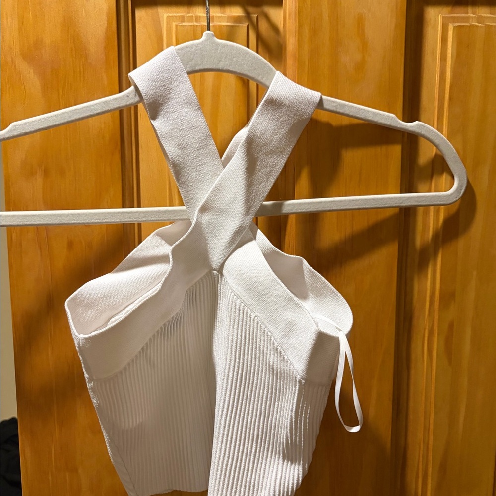 White Ribbed Halter Top